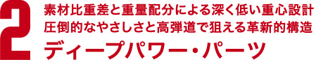 2.素材比重差と重量配分による深く低い重心設計 圧倒的なやさしさと高弾道で狙える革新的構造 ディープパワー・パーツ
